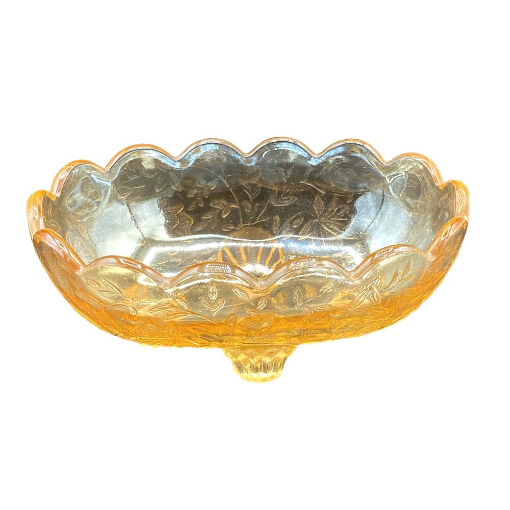 Vtg Jeanette Glass Louisa Floragold toed Oval Dish Carnival candy dish - Picture 2 of 4